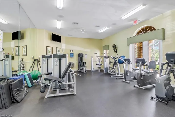 Workout area with ceiling fan