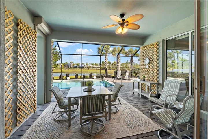 Outdoor living by the pool Storm Smart shutters