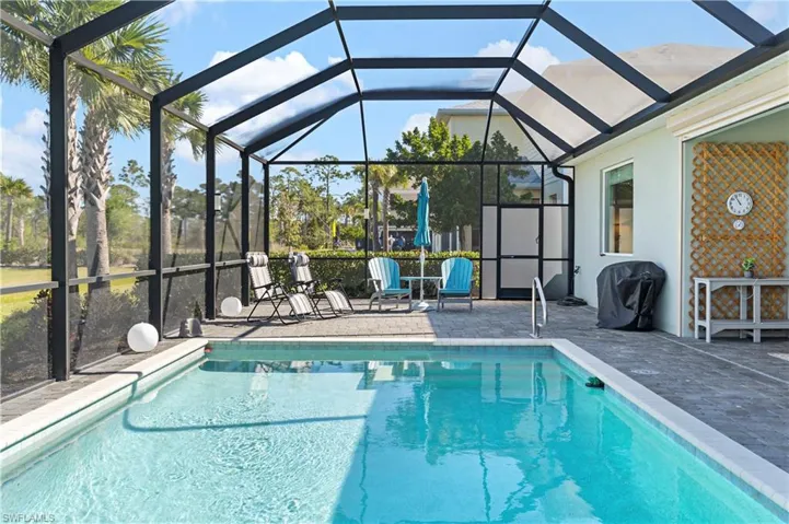 Heated pool with plenty of paved patio space for entertaining.