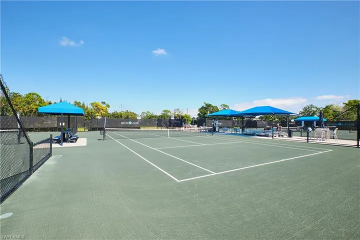 View of the community tennis court. Community has a very active tennis program.