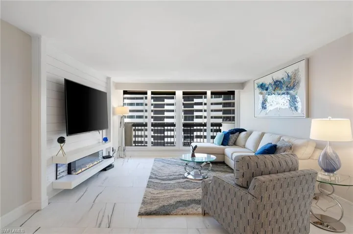 View of tiled living room