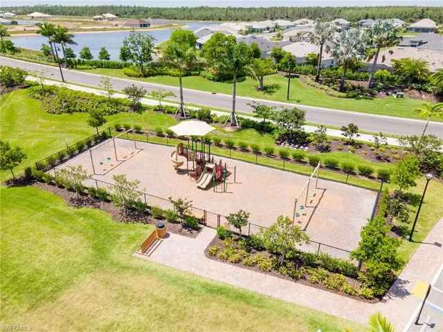 Aerial perspective of suburban area with a recreational park