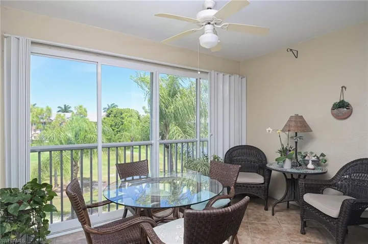 Lanai with sliding doors and storm shutters.