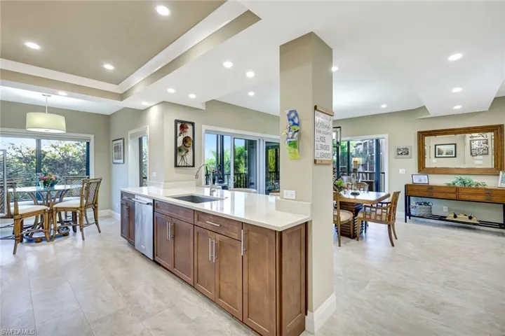 View to the great room from the kitchen/breakfast bar