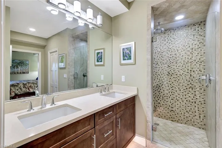 Dual sinks, designer tile