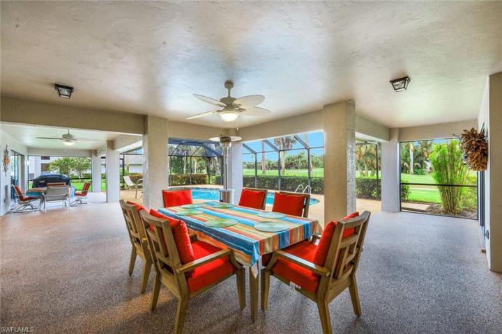 Under Truss Huge Long L Shaped Covered Lanai- 5 Home Sliding Doors Open Up to the Pool Area