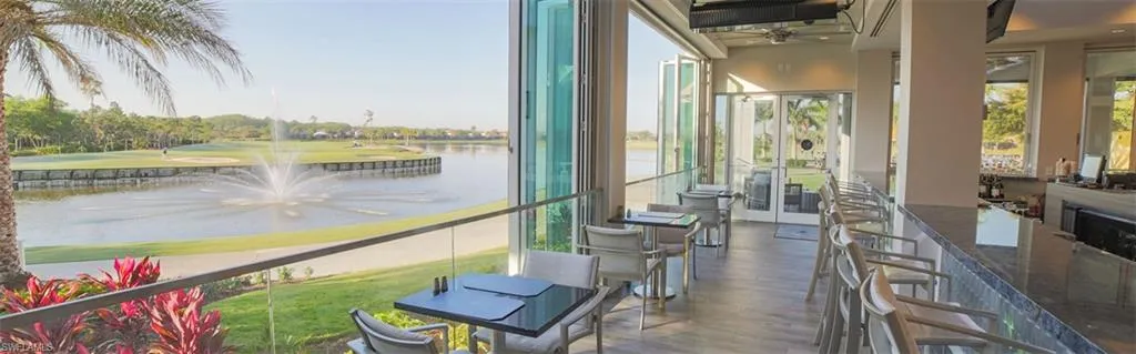 Flexible indoor/outdoor seating with a lovely view at the Clubhouse.