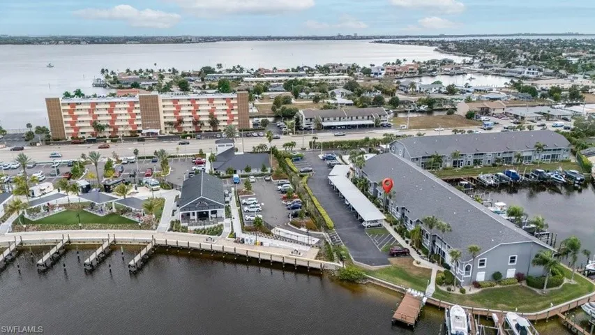 Bird's eye view of a nearby body of water