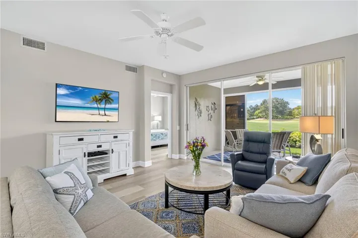 Views of the 8th green from the comfort or your couches or swivel leather recliner