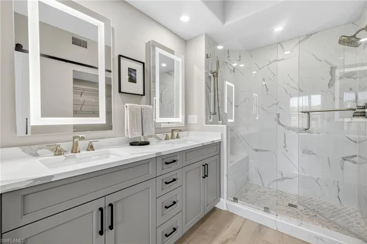 Now you see it, now you don't... Modern slat-style closet door reflected in the mirror.
