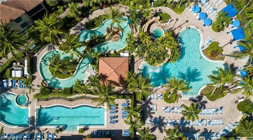 Bird's eye view of Naples Bay Club pools