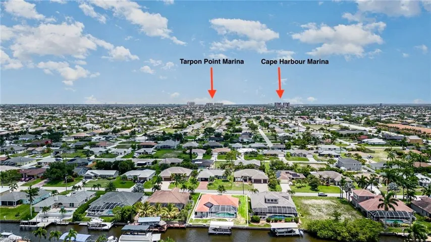 Aerial view showing home's proximity to Southwest Cape Coral Marinas