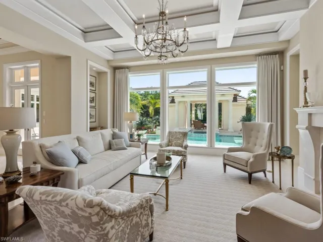 Living room with pool view