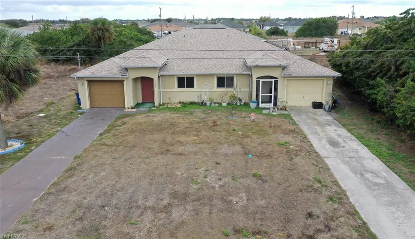 Front aerial view of the front of the duplex
