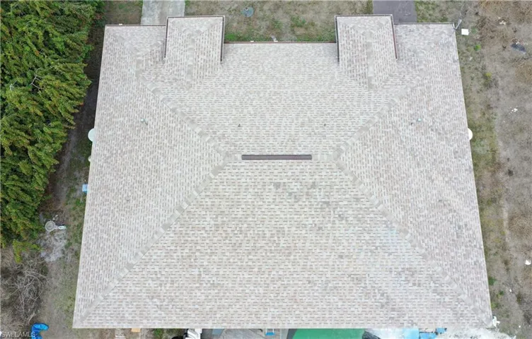 Aerial overhead view of the duplex shingle roof