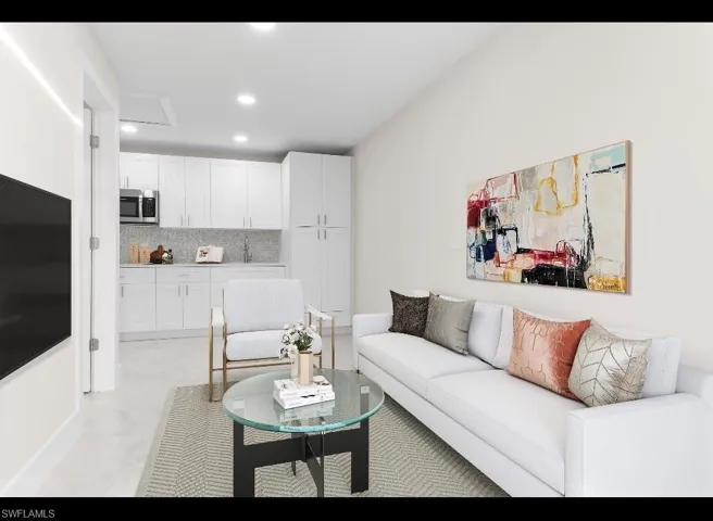 Studio/ Mother-In-Law Suite. Living room with recessed lighting