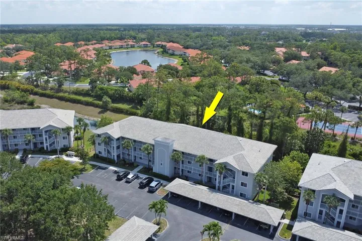 Aerial view of a nearby body of water