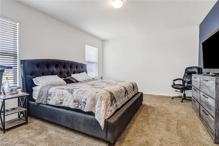 Bedroom with multiple windows and light colored carpet