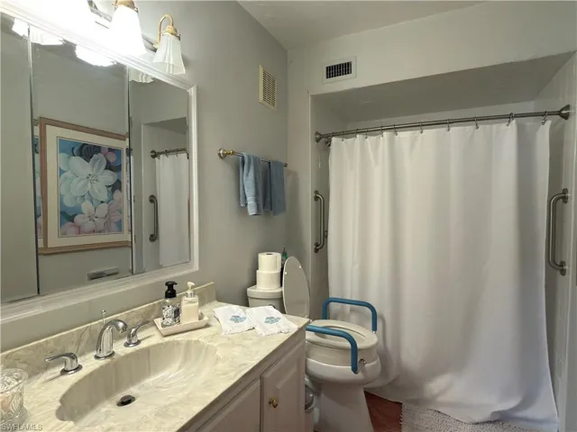 Full bathroom featuring vanity and a shower with curtain