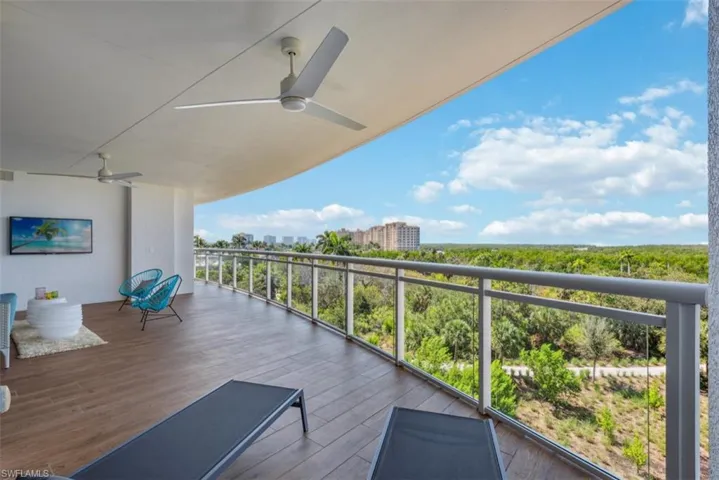 Balcony with a ceiling fan