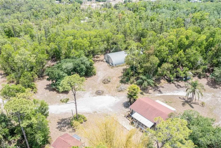 Aerial view of a heavily wooded area