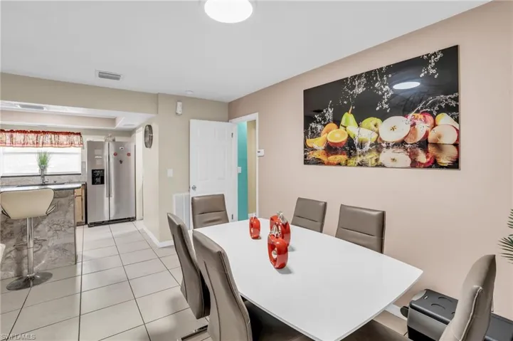 View of tiled dining space