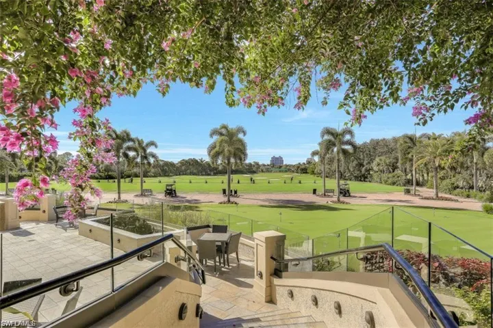 Beautiful view of golf course from the terrace of the 55th Hole, a lovely Bonita Bay Club restaurant.