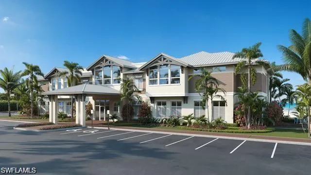 Dedicated beach park for ALL Bonita Bay residents will include this gorgeous new building with ample parking. Front elevation.