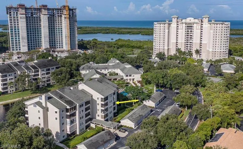 Aerial view of a nearby body of water