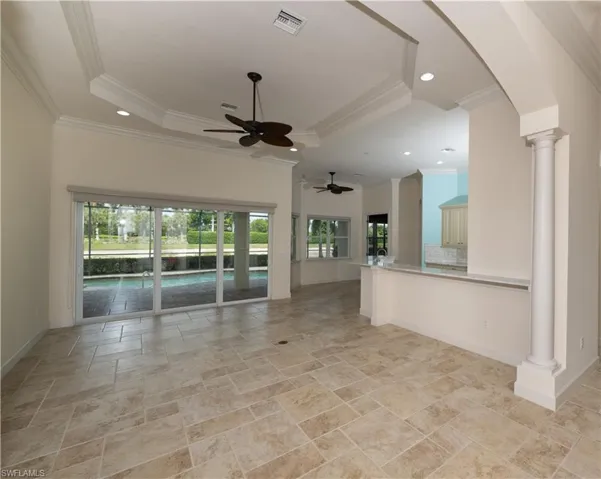 Open floor plan: great room with triple sliders