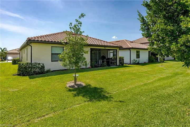 Back of house with a lawn
