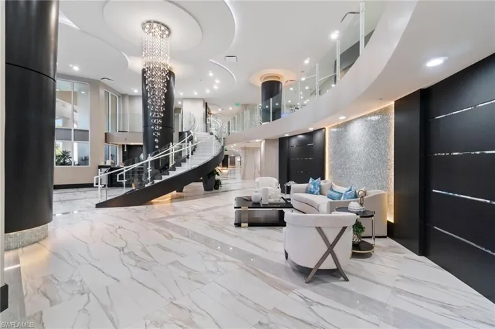 Community lobby featuring recessed lighting