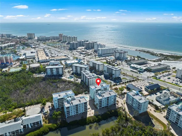 View of urban area with a large body of water