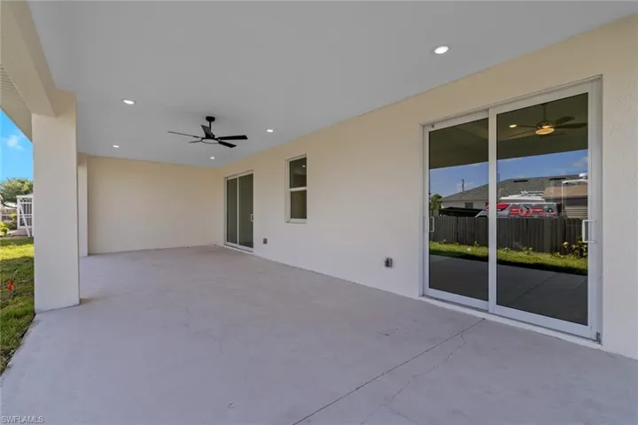 View of patio / terrace featuring a ceiling fan