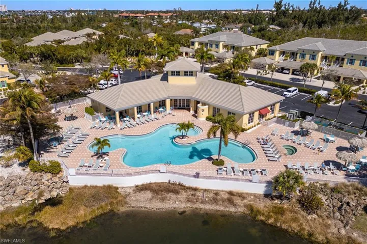 Drone / aerial view of a pool