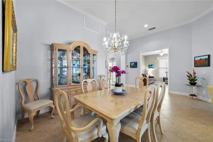 Dining area with chandelier