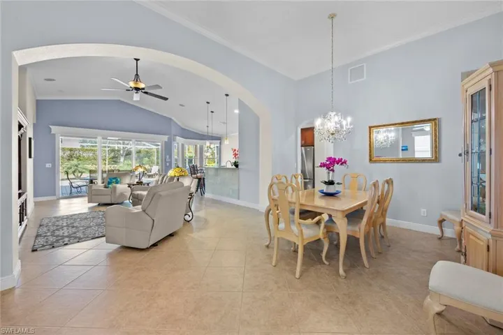 Dining room with vaulted ceiling