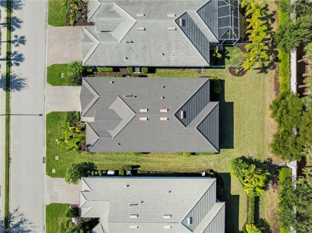 Aerial view directly above home, showing backyard