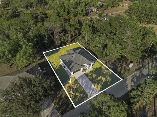Aerial view of property's location with property parcel outlined