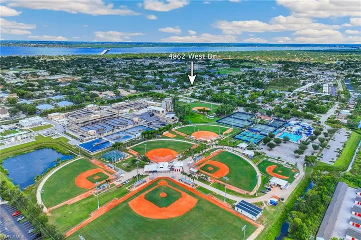 Bird's eye view of a nearby body of water