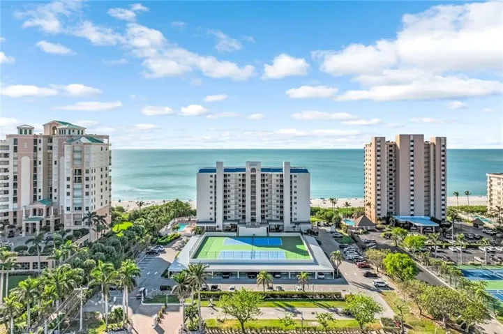 Aerial view of a nearby body of water
