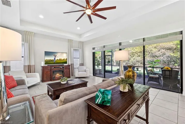 Living Room with Tray Ceiling