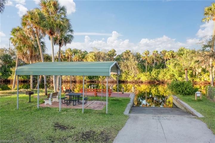 One of the best features is a community park with a private covered picnic area with table and grill.  Also a boat dock with fish cleaning station.  Boat ramp on the Orange River with direct access to the Caloosahatchee River and Gulf of Mexico.