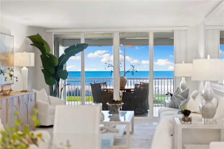 Living area featuring a water view and a wall of windows