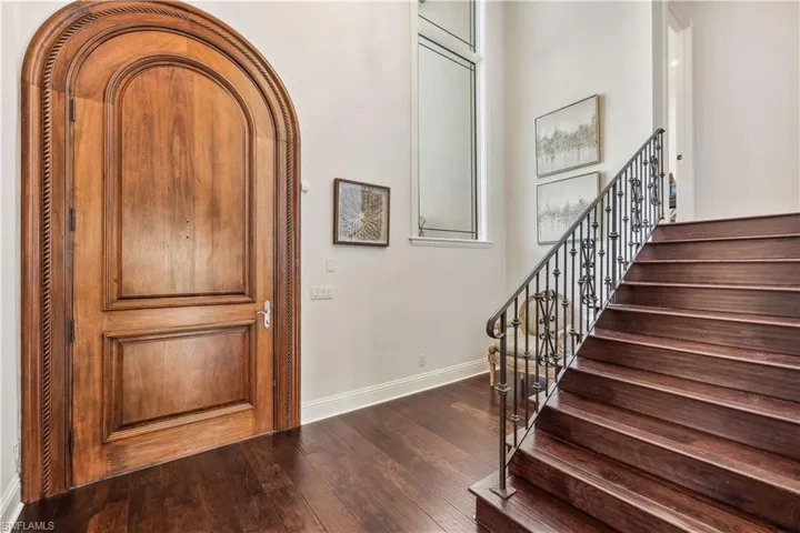 Entrance foyer with dark hardwood / wood-style floors