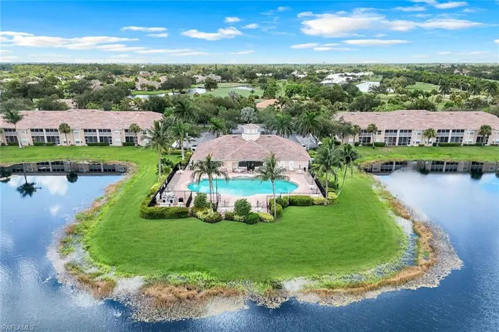 Aerial view of a nearby body of water
