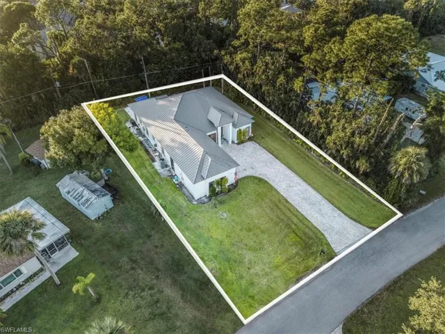 View from above of property with property parcel outlined