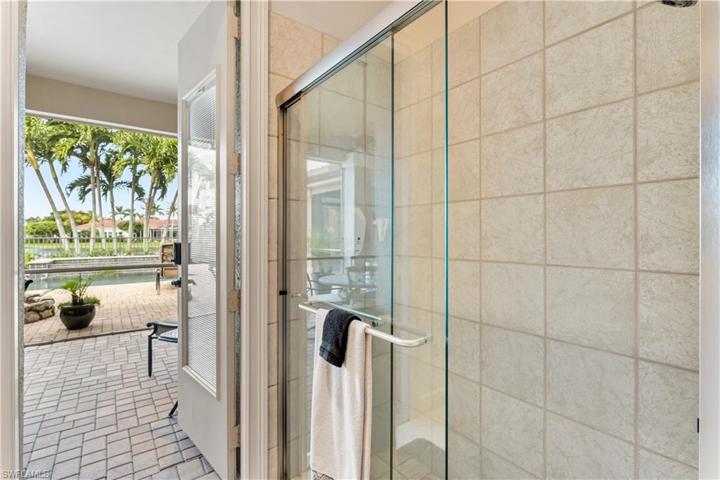 3rd bathroom serves as a pool bath.  It has a walk in shower, single vanity.