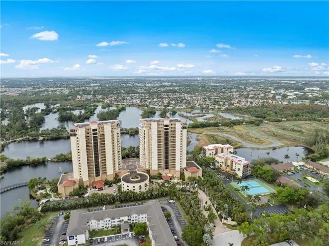 Bird's eye view of a nearby body of water