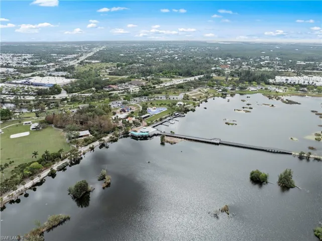 Bird's eye view of a nearby body of water